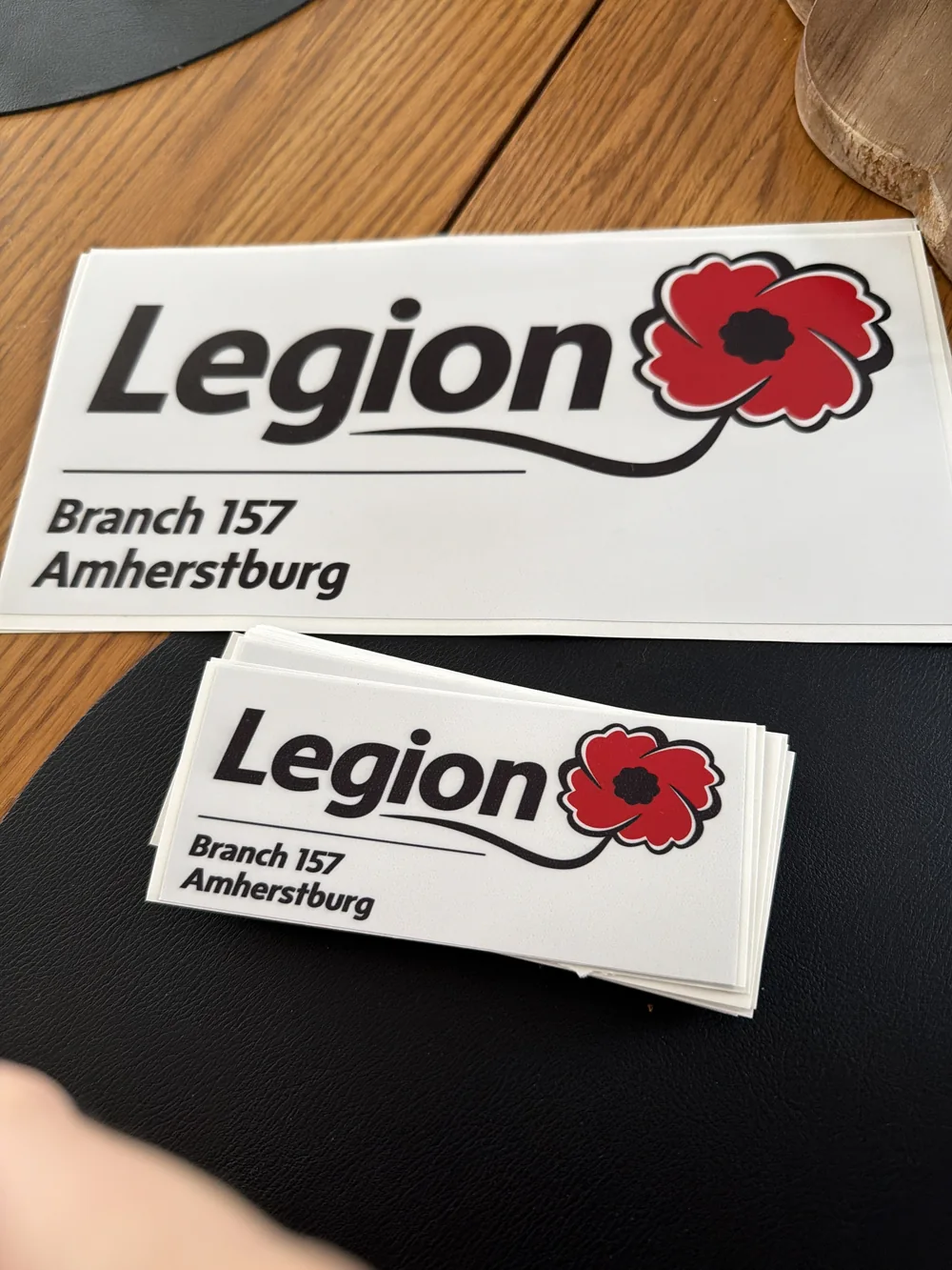 Royal Canadian Legion Branch 157 Amherstburg logo stickers in two sizes